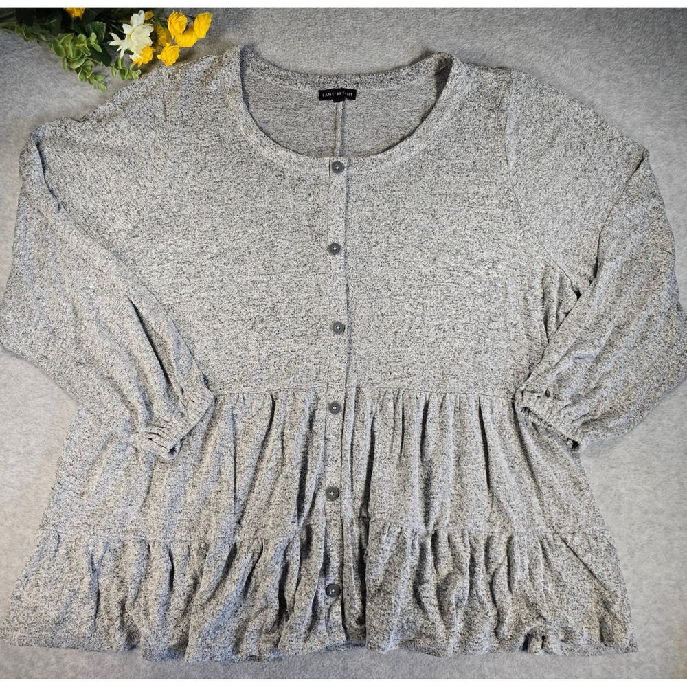Lane Bryant Cardigan Womens 18/20 Gray Peplum Babydoll Marl Tiered Button Front